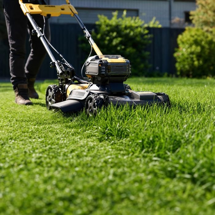 Freshly cut, striped green lawn